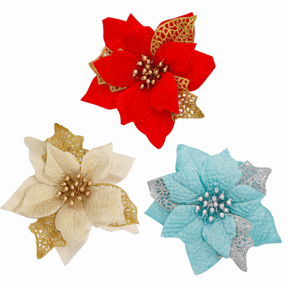 Christmas Wreath Fake - Fausses fleurs artificielles à paillettes, 10