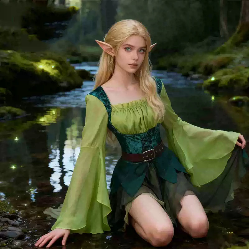 Robe de fée verte médiévale po - Elf Costume Christmas avis et prix